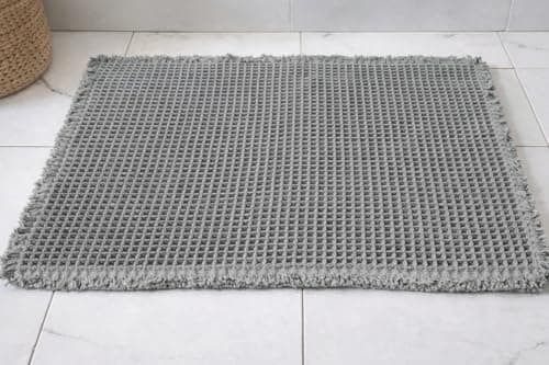 SHIMOH Waffle Bath Mat, Super Absorbent Non-Slip Bath Mats for Bathroom Floor, Machine Washable Bathroom Rugs with Tassels, Rubber Backed Bathroom Mats, Ultra Soft. (Light Gray, 18" X 30") - Image 1