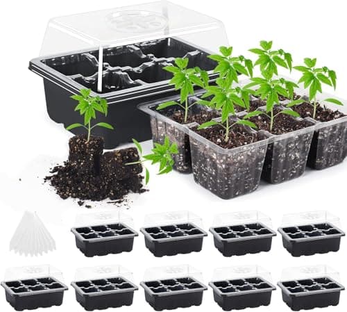 MIXC 10 Packs Seed Starter Tray Seed Starter Kit with Humidity Dome (60 Cells Total Tray) Seed Starting Trays Plant Starter Kit and Base Mini Greenhouse Germination Kit - Image 1