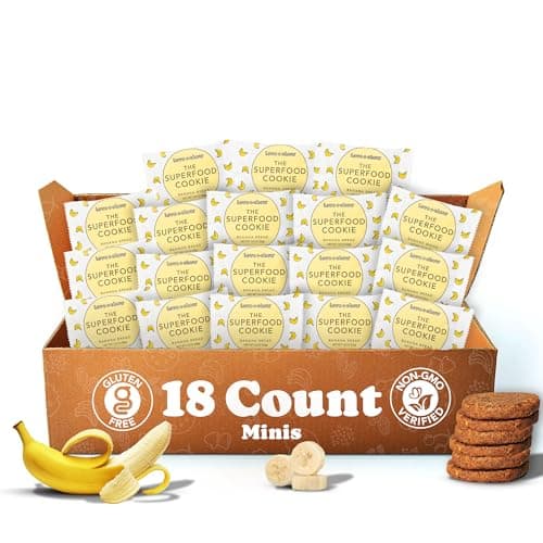 Love + Chew Mini Vegan Cookies, Gluten Free, 3g Plant Based Protein Per Cookie, Healthy Snacks for Adults and Kids, Refined Sugar Free, Individually Wrapped Cookies, Banana Bread, 18 Pack