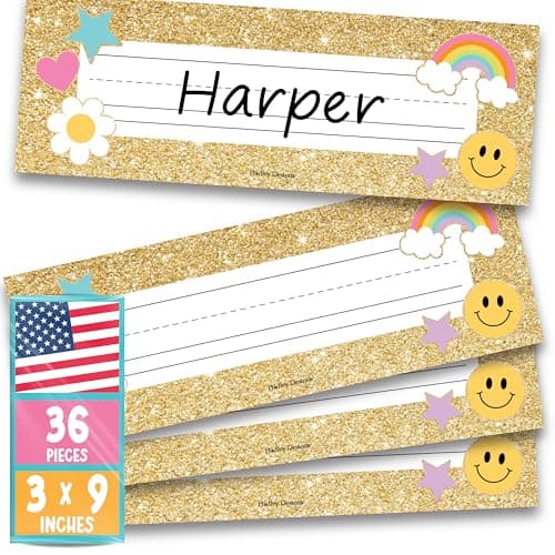 Hadley Designs Desk Name Tags for Classroom - 36 Student Desk Name Plates for Classroom Decor, 9x3 Pastel Nametags Cubby Labels Teacher Supplies, 1st 2nd 3rd Grade Kindergarten Preschool Must Haves
