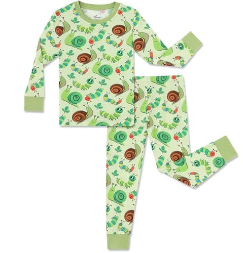 NewSeed So Soft Kids 2-Piece Viscose from Bamboo Outfit Set, Long Sleeve Top & Leggings, Cozy Base Layer for Boys & Girls (Caterpillar and Snails, 2-3Y) - Image 1