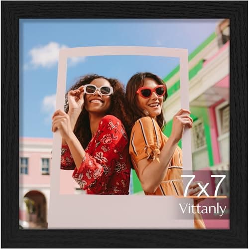 Vittanly 7x7 Picture Frame for Wall Mounting or Tabletop Display, Engineered Wood with Shatter Resistant Plexiglass, Square Frames for Family, Black, 1 Pack - Image 1