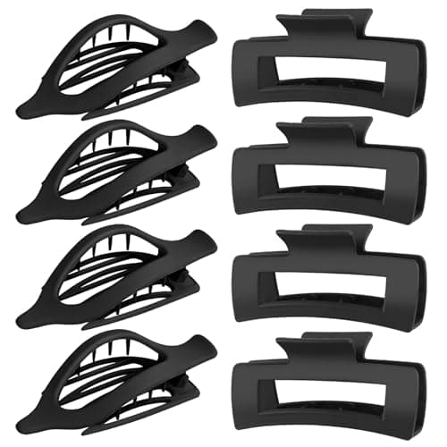 GIRLOLIIAR Flat Hair Claw Clips: 8 Pack 4 Inch Neutral Black Matte French Concord & Large Square Clip Set for Women with Thick/Thin Hair, Non-Slip Extra Hold Jaw Clips for Lay Down/Drive/Daily Use - Image 1