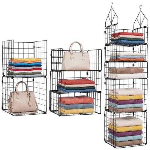 VewePata 5 Tier Closet Hanging Organizers and Storage - 3 + 2 Tier Metal Storage Shelves with 2 Hooks for Storing Clothes, Jumpers, Socks, Handbags, Suitable for Wardrobes, Kitchens and Laundry Rooms - Image 1