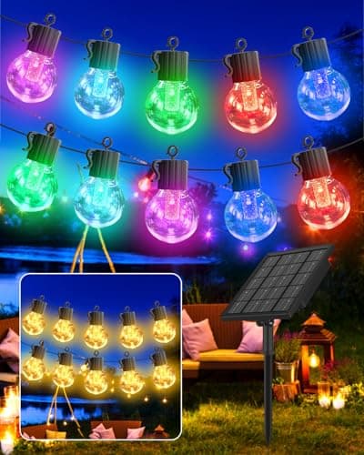 Solar String Lights Outdoor Waterproof,50FT 25LEDs Warm White & Multicolor Hanging Lights G40 Globe Solar Powered String Lights Outdoor with 8 Modes,Timer,Solar String Light for Outside Patio Yard - Image 1
