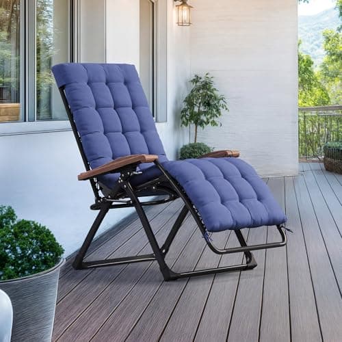 PURPLE LEAF Oversized Outdoor Reclining Chair Patio Zero Gravity Chaise Lounge Folding Chair with Removable Cushion Adjustable Headrest for Lawn Camping Beach Pool Navy Blue - Image 1