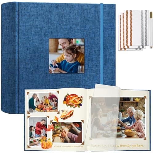 Vienrose Scrapbook Album 12" x 12", Large Linen Photo Album with Writing Space, DIY Scrapbook Supplies for Wedding, Baby, Family Memories & Travel (50 sheets / 100 pages, Navy Blue) - Image 1