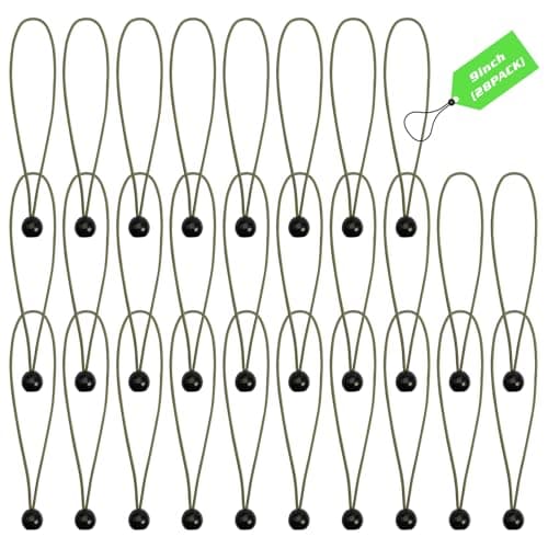 XSTRAP STANDARD 28 Pack Heavy Duty 9 Inch Ball Bungee Cords, Tarp Tie Down Bungee Balls for Canopy, Tent, Cargo, Wires & Hoses in Army Green - Image 1