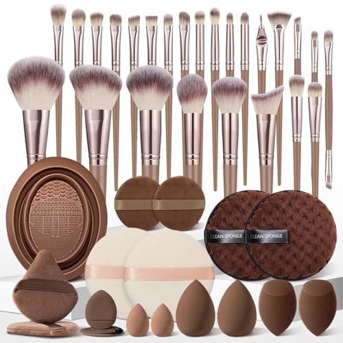 HGHDBT 42Pcs Brown Makeup Brushes Set Professional Premium Synthetic for Blush Foundation Eye Shadow Concealer Powder Eye & Face Make up Brush Kit with Beauty Blender Sponge Set Tools - Image 1