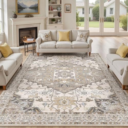 ELLIUNE 8x10 Area Rugs for Living Room: Non Slip Neutral Washable Brown Rug, Soft Stain Resistant Indoor Floor Carpets for Bedroom Dining Decor Farmhouse Home Office Kid & Pet Friendly - Image 1