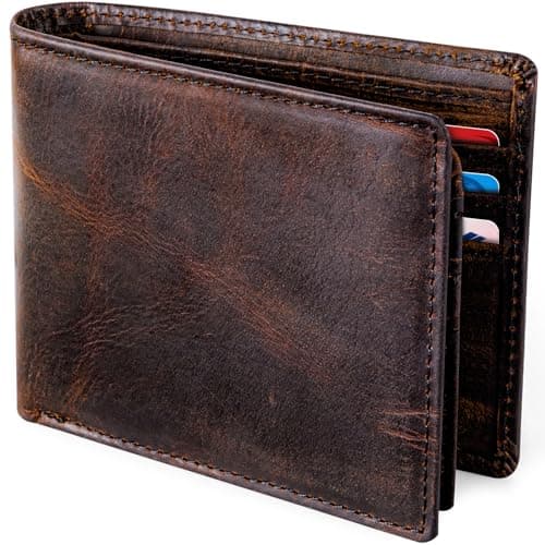 GSOIAX Top Genuine Grain Leather Premium Crazy Horse Wallet for Men-Handcrafted Vintage RFID Blocking Bifold 11 Card Slots 2 ID Windows & 2 Cash Pockets Women's Novelty wallet Gift for Him(Red-brown) - Image 1
