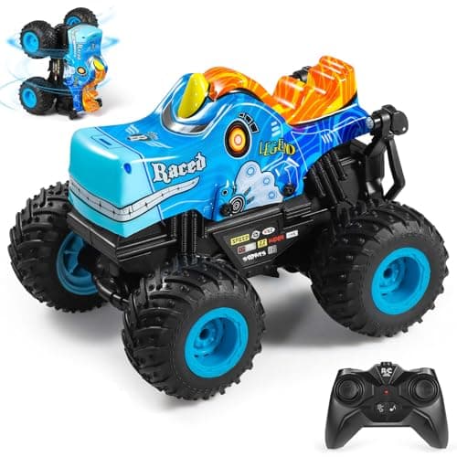 DYODYORC Remote Control Car, 2.4Ghz All Terrain Monster Truck, RC Truck with Music, 3 Lighting Effects, 360 Stunt Capable, 2 Batteries Ready to Run, Toy Gifts for Boys and Girls (Blue)