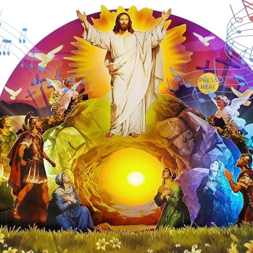 FaCraft Musical Easter Cards Religious, He is Risen Jesus Resurrection 5-Layer Pop Up Card with Light & Music, with Envelope, Plays Hallelujah for Sympathy Baptism Confirmation Get Well Encouragement
