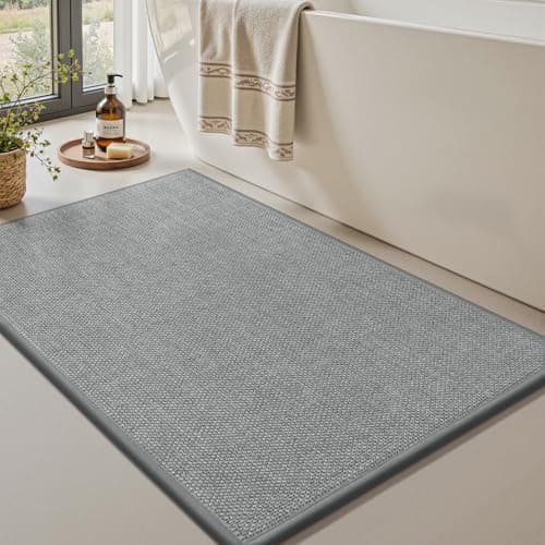 Bath Mats for Bathroom Rugs Non Slip Washable Absorbent Bath Mats Quick Dry,Upgraded Soft PVC Backing Ultra Thin Bathroom Rug Fit Under Door,Washroom Mat Large Bath Rugs,20"x32",Grey - Image 1