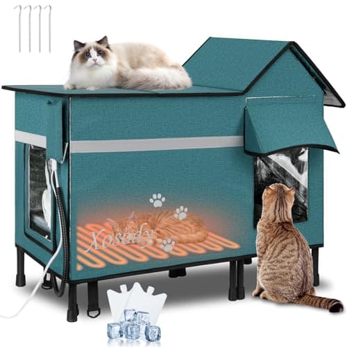 Xosody Heated Cat House for Outside Cats- 100% Weatherproof Insulated Outdoor Cat House with Heating Pad, Elevated Base & Safe Escape Door, Warm Kitty Shelter for Feral or Stray Cats in Winter - Image 1