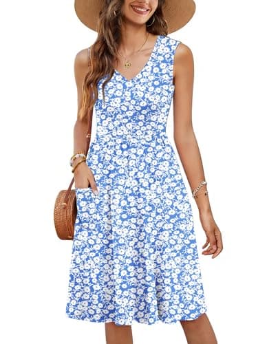 RUMIA V Neck Summer Casual Dresses for Women- Womens Sleeveless Tank Sundress with Pockets Vacation - Image 1