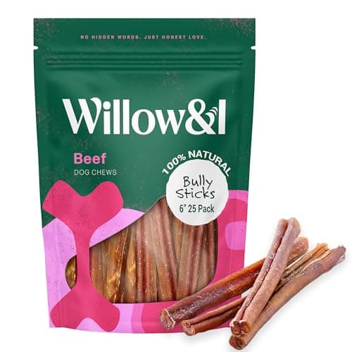 Willow & I Bully Sticks for Dogs -6 Inch Natural Bully Sticks for Medium Dogs, Small & Large- Premium 100% Grass Fed, Single Ingredient, Long Lasting, High Protein-Grain & Rawhide Free (6", 25 Pack) - Image 1