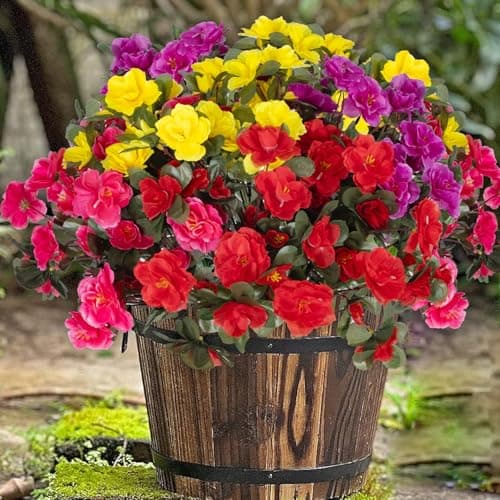 BSMYBO 6 Bundles Artificial Flowers for Outdoors UV Resistant Faux Silk Camellia Flowers for Planter Front Door Porch Patio Home Garden Balcony Decoration (Multi Color) - Image 1