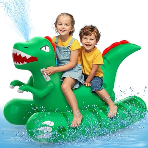 Inflatable Dinosaur Swimming Pool Float for Kids with Sprinkler for Yards, 2-in-1 Summer Water Toys 72" Large Pool Raft Outdoor Party Toys for Adults Kids - Image 1