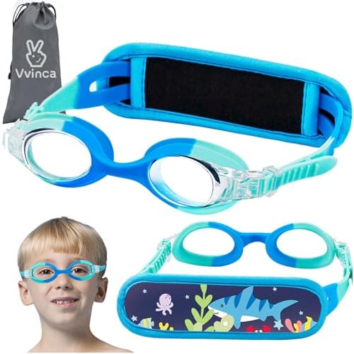 Vvinca Kids Swim Goggles for Ages 2–8, Fabric Strap No Hair Pulling, Anti-Fog & Leak-Resistant for Pool & Swim Lessons