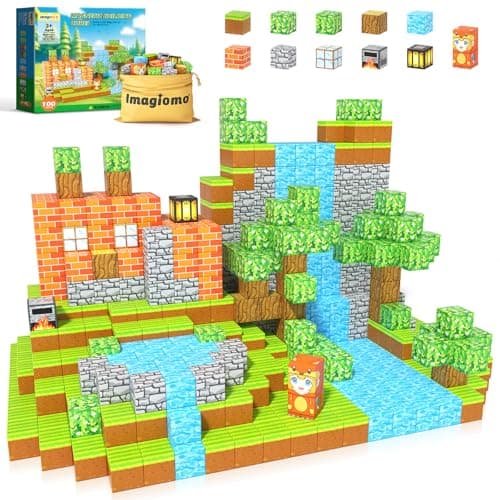 100PCS Magnetic Blocks - Build Mine Magnet World Forest Fox Adventure Set, Magnetic Craft Toys Kids Games for Boys Girls Age 3-5 5-7 8-12, Sensory Construction Outdoor Toys for Toddlers Birthday Gifts - Image 1