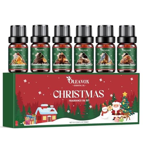 Christmas Essential Oils Set, 6 Premium Winter Fragrance Oils for Diffuser, Candle Scented Oils Gift,Gingerbread, Cinnamon Roll, Hot Baked Apple Pie,Home for the Holidays, Jack Frost, Chocolate Orange - Image 1