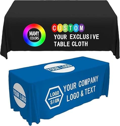 Custom Table Cloth with Business Logo Text, Custom Table Cloth Rectangle Table, Personalized Table Cloth for Business Tradeshow Events for Birthday Wedding Anniversary Decoratio (4FT Closed Back) - Image 1
