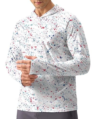 Pudolla Men's Sun Protection Hoodie Shirts UPF 50+ Rash Guard SPF Long Sleeve Fishing Shirt for Men Swim Hiking Boating(Coloful Dots Large) - Image 1