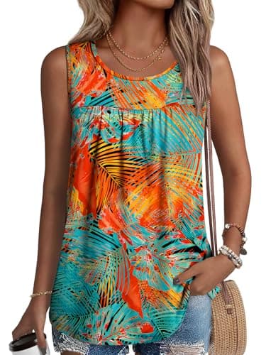 NORACORA Womens Summer Tank Tops Sleeveless T Shirt Casual Loose Fit Tunic Blouses Floral Boho Print M - Image 1