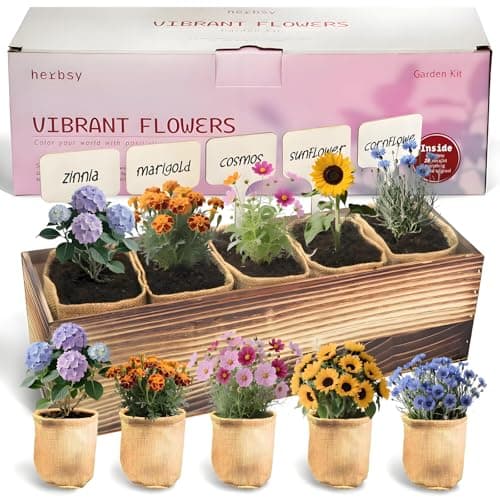 Herbsy 5 Indoor Flower Growing Kit, Complete Planting Starter Set with Sunflower, Zinnia, Marigold, Cosmos, Cornflower Seeds, Unique Birthday and Christmas Gifts for Women, Men, Plant Lovers - Image 1