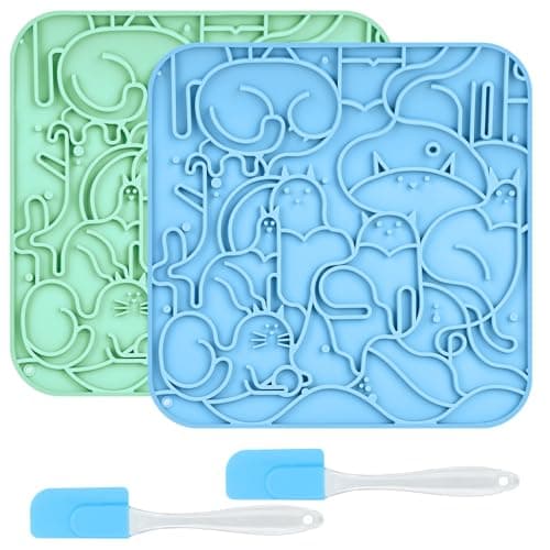 Lick Mat for Dogs,Lick Pads for Cats with Suction Cups- Large&Small Pet Anxiety Relief, Slow Feeder Dog Bowls, Bathing, Grooming and Training -2PCS Packing (Blue+Green, Small) - Image 1