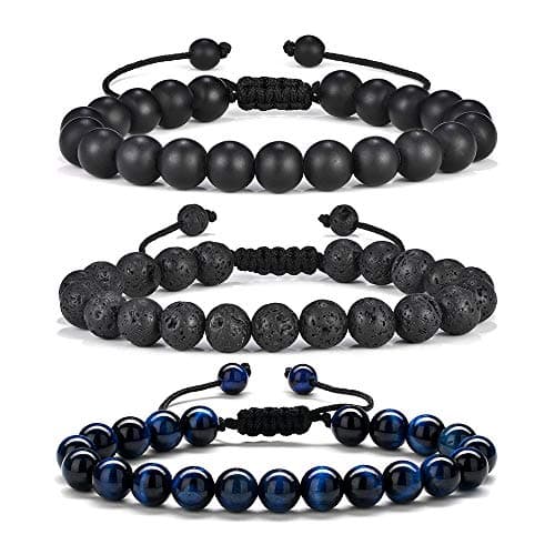 M MOOHAM Gifts for Men Bracelets - Beaded Lava Rock Stone Tiger Eye Mens Bracelets Gifts for Dad Grandpa Father Grandfather - Image 1