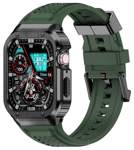 Deczone Band with Stainless Steel Case Compatible with Apple Watch Series 9 8 7 SE 3 2 1/6 5 4 S 3 2 1 41mm 40mm 38mm Band, iwatch Bands Rugged Protective Metal Cover for Men (Army Green) - Image 1