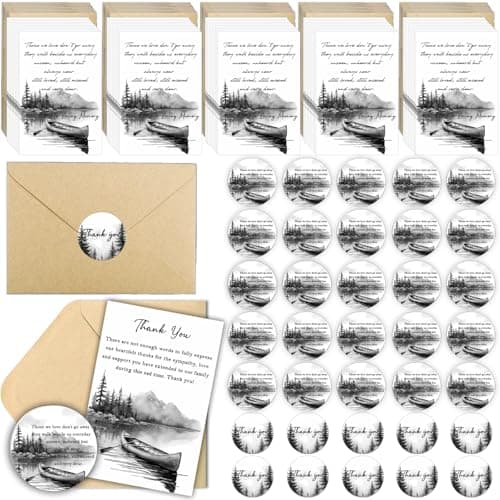 Qpige Bulk 50 Sympathy Thank You Cards with Envelopes for Funeral Favors, Round Engraved Wooden Memorial Keepsakes Pocket HugTokens Gifts, Funeral Wake Celebration of Life Decorations Ideas (Boat) - Image 1