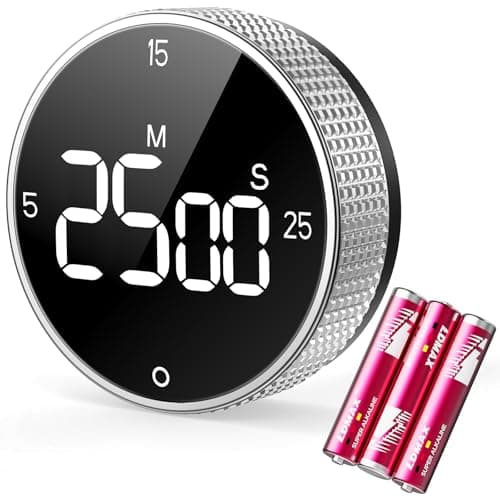 Digital Kitchen Timer with Magnetic, Large LED Display Countdown/Countup Timer, Pomodoro Preset 5/15/25 Mins, Volume & Brightness Adjustable for Cooking Baking Working Studying Silver - Image 1