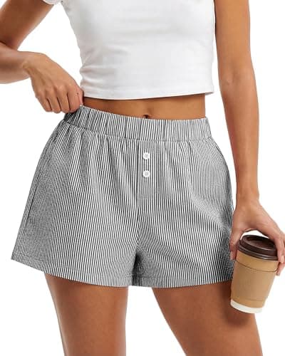 BTFBM Striped Boxer Shorts for Women 2026 Spring Summer Y2k Vacation Beach Bottoms Lounge Sleep Pajama PJ Pants Clothes(Black White, Medium) - Image 1