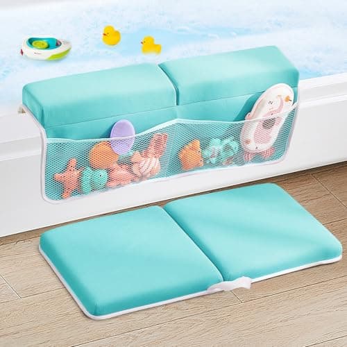 ILPEOD Baby Bath Kneeler and Elbow Rest Pad Set,Bath Kneeling Pad Thick Soft Quick Dry Bathtub Mat for Bathing Time,Baby Essentials Memory Foam with Toys Organizer Gifts for Parents,Green