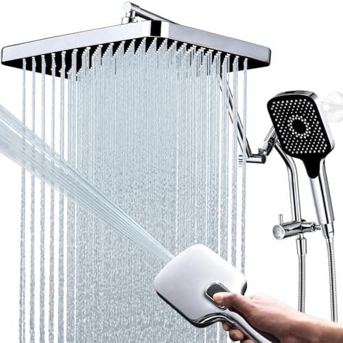 13-Inch Shower Heads with Multi-Function Handheld Sprayer Combo, 3-Way Metal Extended Diverter with Holder and Metal Adjustable Shower Extension Arm, Extra Long Hose(Chrome) - Image 1