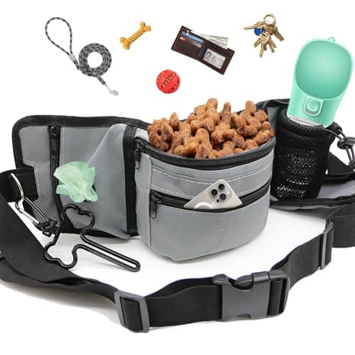 Dog Walking Fanny Pack with Poop Bag Dispenser & Bottle Holder, Hands-Free Dog Walk Bag with Adjustable Waist Belt, Reflective Dog Fanny Pack for Walking, Training & Daily Use, Gray - Image 1