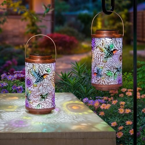 2Pack Solar Lanterns Outdoor Waterproof Hummingbird Colorful Garden Gifts for Mom, Multicolor Solar Lights Lantern for Backyard Garden, Pathway, Outside, Mothers' Day Gifts for Grandma Women - Image 1