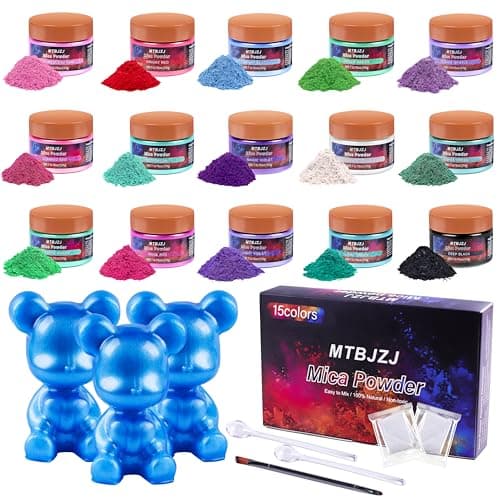 MTBJZJ Mica Powder for Resin, 15 Colors - 20g/Bottle of Epoxy Resin Color Pigment,for Candle Dye, Lip Gloss Pigment, Soap Making, Slime Colorant, Paint, Bath Bombs,Nail Polish and Eye Shadow - Image 1