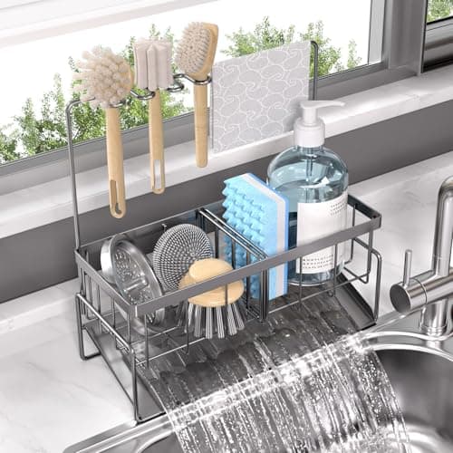 NAT MEYA Sponge Holder for Kitchen Sink,Stainless Steel Sink Caddy with Dish Brush Holder,Kitchen Sink Organizer Countertop Sink Holder for Kitchen Sink Organizer - Image 1