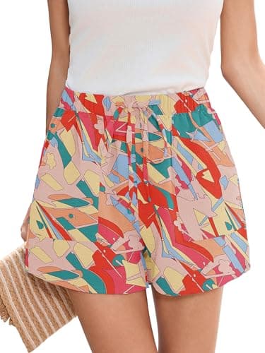 Heymoments Women's Wide Leg Shorts Lightweight Lifeful Color Block Small High Waisted Flowy Dressy Loose Fit Summer Ladies Cute Beach Trousers with Pockets - Image 1