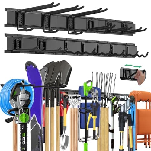 Evalote "96 Garage Tool Organizer Wall Mount - Heavy Duty 1020 lbs Metal Storage Rack, Easy Install Adjustable Hooks for Garden Tools Brooms - Image 1
