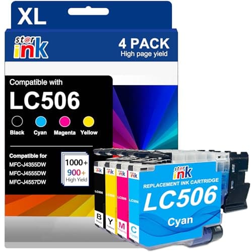 Starink LC506 Ink Cartridge Replacement for Brother LC506 Ink Cartridges Combo Pack Compatible with Brother MFC-J4355DW MFC-J4555DW MFC-J4557DW Printers, Black/Cyan/Magenta/Yellow, 4 Pack