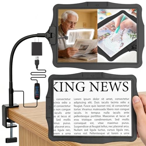 Magnifying Glass w/Light for Seniors Elderly Reading Full Page Diamond Painting, Large Rectangular Lighted Magnifier w/Dimmable LED Desktop Lamp, Hands Free Magnifier for Crafts Arts Sewing Close Work - Image 1