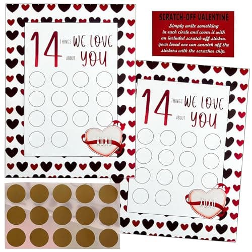 2PCS Valentine's 14 Things We Love About You Scratch Off Cards, Valentine's Advent Calendar, Personalized Gift for Him Her Husband Wife Girlfriend Boyfriend (2Pcs - We Love)