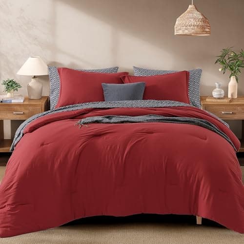 Monbix King Size Comforter Set - 7 Pieces Bright Red Prewashed Bed in a Bag King Bedding Sets with Comforters, All Seasons Ultra Soft Comforter Bed Set with Sheets, Pillowcases & Shams - Image 1