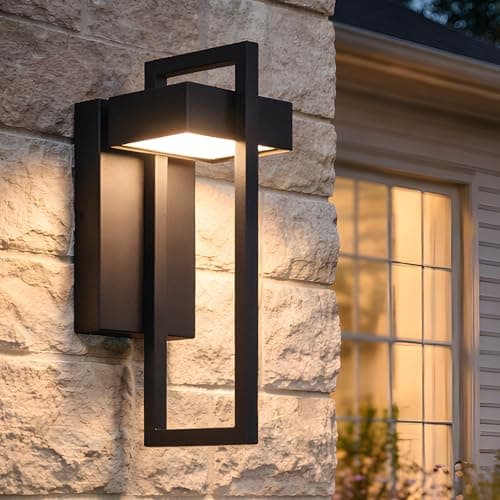 Black Outdoor Wall Light Hardwired, 13.8" Modern Outdoor Wall Sconce , Dimmable Adjustable Light 2700K–6500K, Waterproof Exterior Wall Light for Porch Front Door Garage,Wall Mount Lights With Remote - Image 1