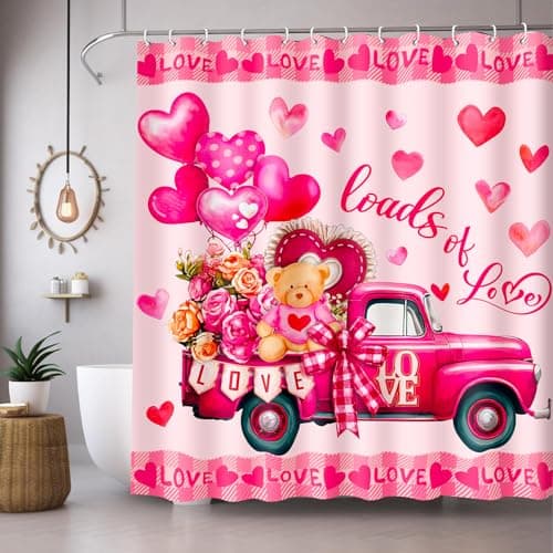 Lutto Valentines Shower Curtain for Bathroom, Decorations and Decor, 72 X 72 Inch - Image 1